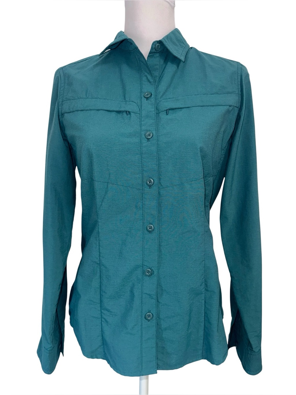 Eddie Bauer Button Up Shirt Women’s Small Teal Long Sleeve Hiking Outdoor